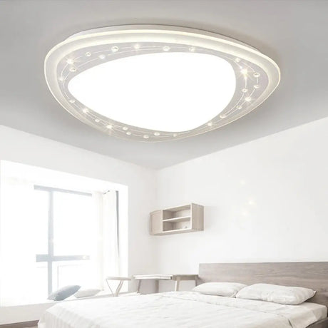 Modern Led Ceiling Light - Acrylic Triangle With Crystal Bead & Flush Mount White / 19’