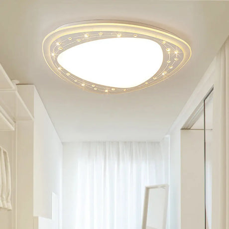 Modern Led Ceiling Light - Acrylic Triangle With Crystal Bead & Flush Mount White / 19’ Warm