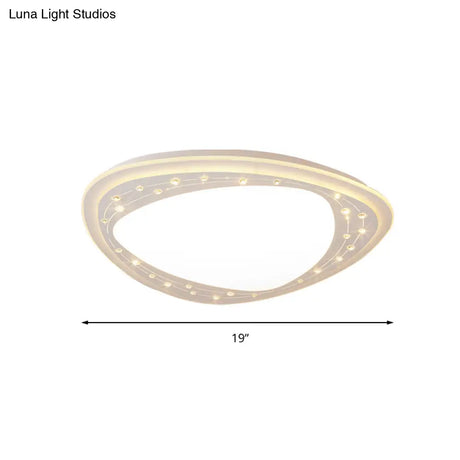 Modern Led Ceiling Light - Acrylic Triangle With Crystal Bead & Flush Mount White