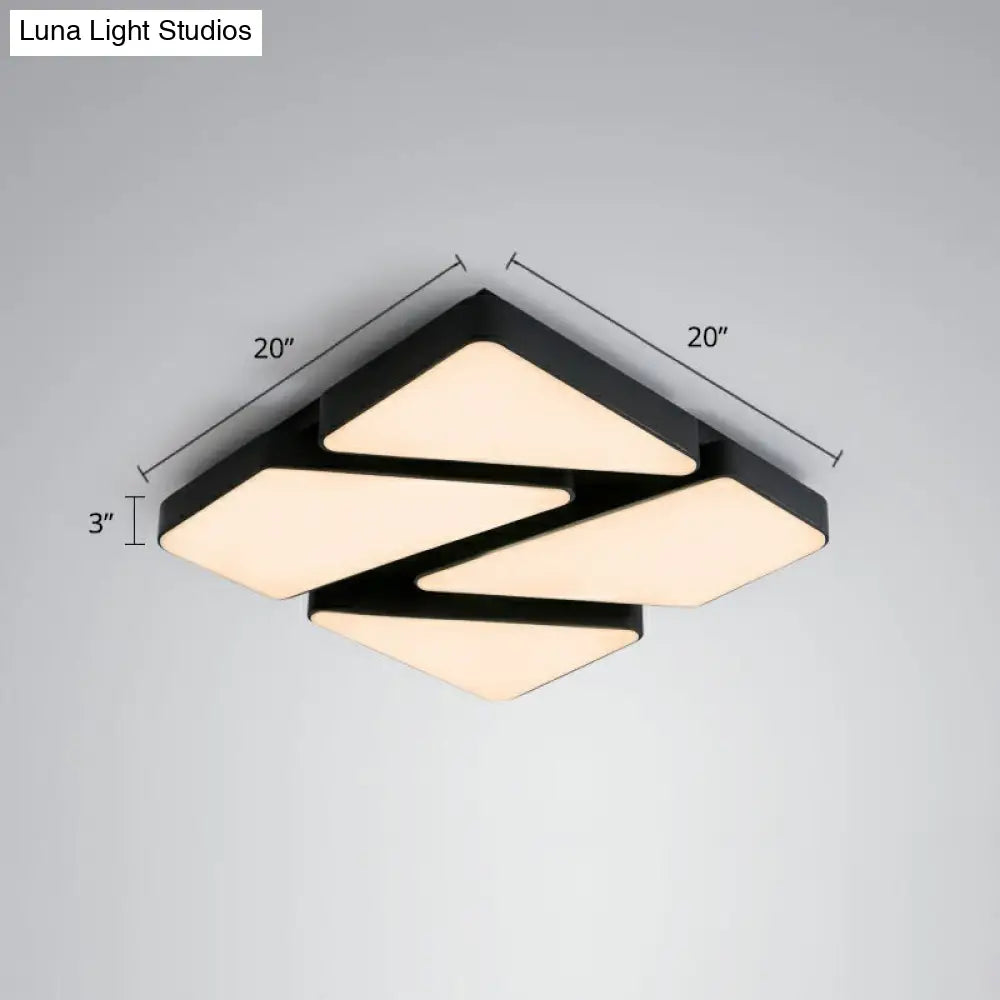 Modern Led Ceiling Light Fixture With Acrylic Diffuser For Bedroom Nordic Style Square Mount Black /