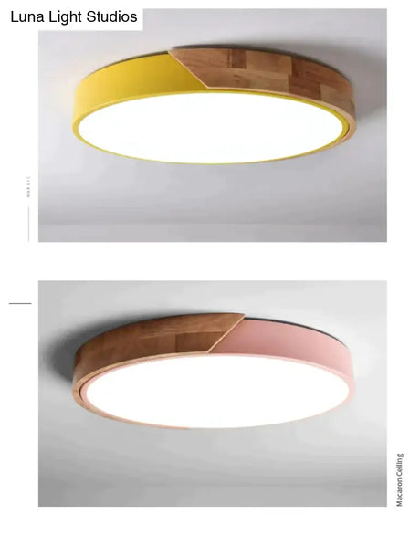 Modern Led Ceiling Light Macarons Colorful Indoor Lamp Wood Ironware Acrylic Kitchen Bedroom Foyer