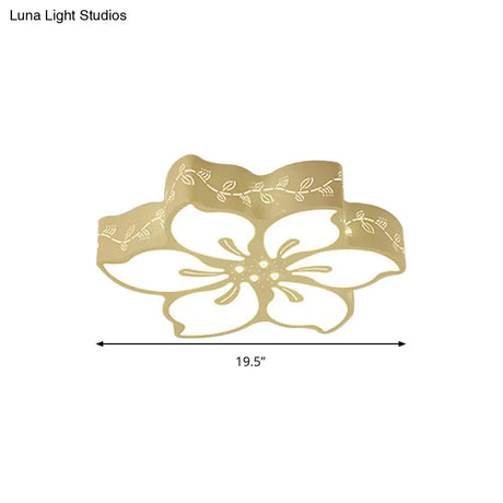 Modern Led Ceiling Light With Butterfly Metal Flush Mount For Girls Bedroom - White