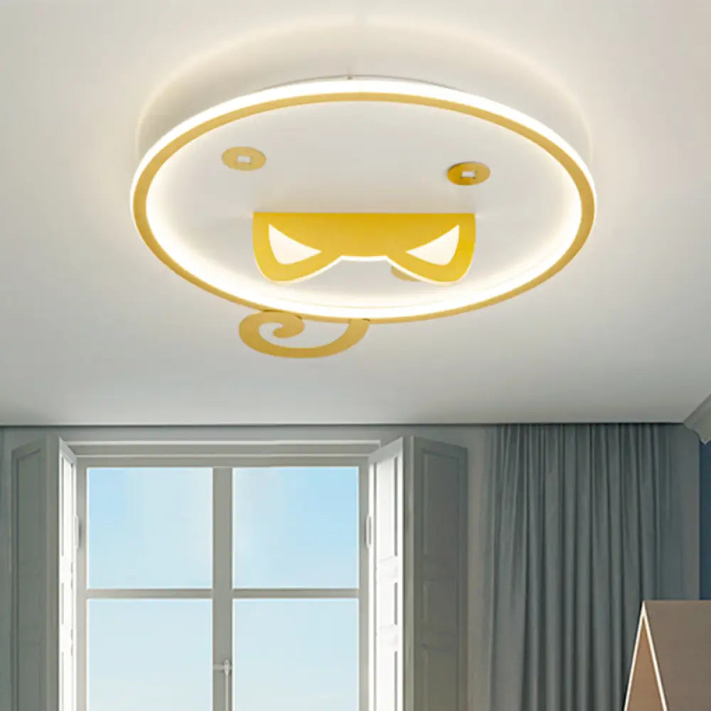 Modern Led Ceiling Light With Cat Ear Design Yellow Metal Shade Flush Mount Round Lamp - Warm/White