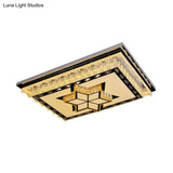 Modern Led Ceiling Light With Clear Crystal Rectangle Design And Nature - Inspired Patterns