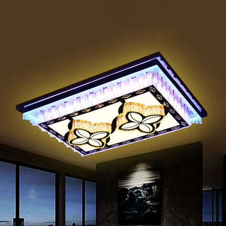 Modern Led Ceiling Light With Clear Crystal Rectangle Design And Nature - Inspired Patterns / Four