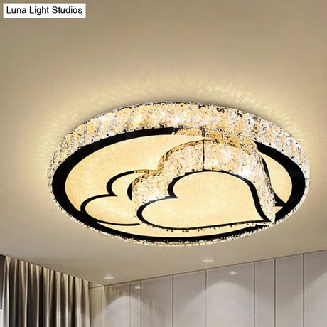 Modern Led Ceiling Light With White Moon And Star/Heart Design Crystal Block Accent - Perfect For