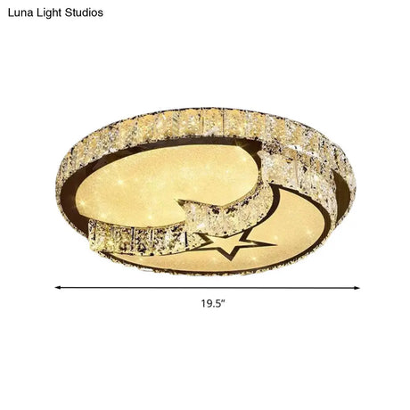 Modern Led Ceiling Light With White Moon And Star/Heart Design Crystal Block Accent - Perfect For