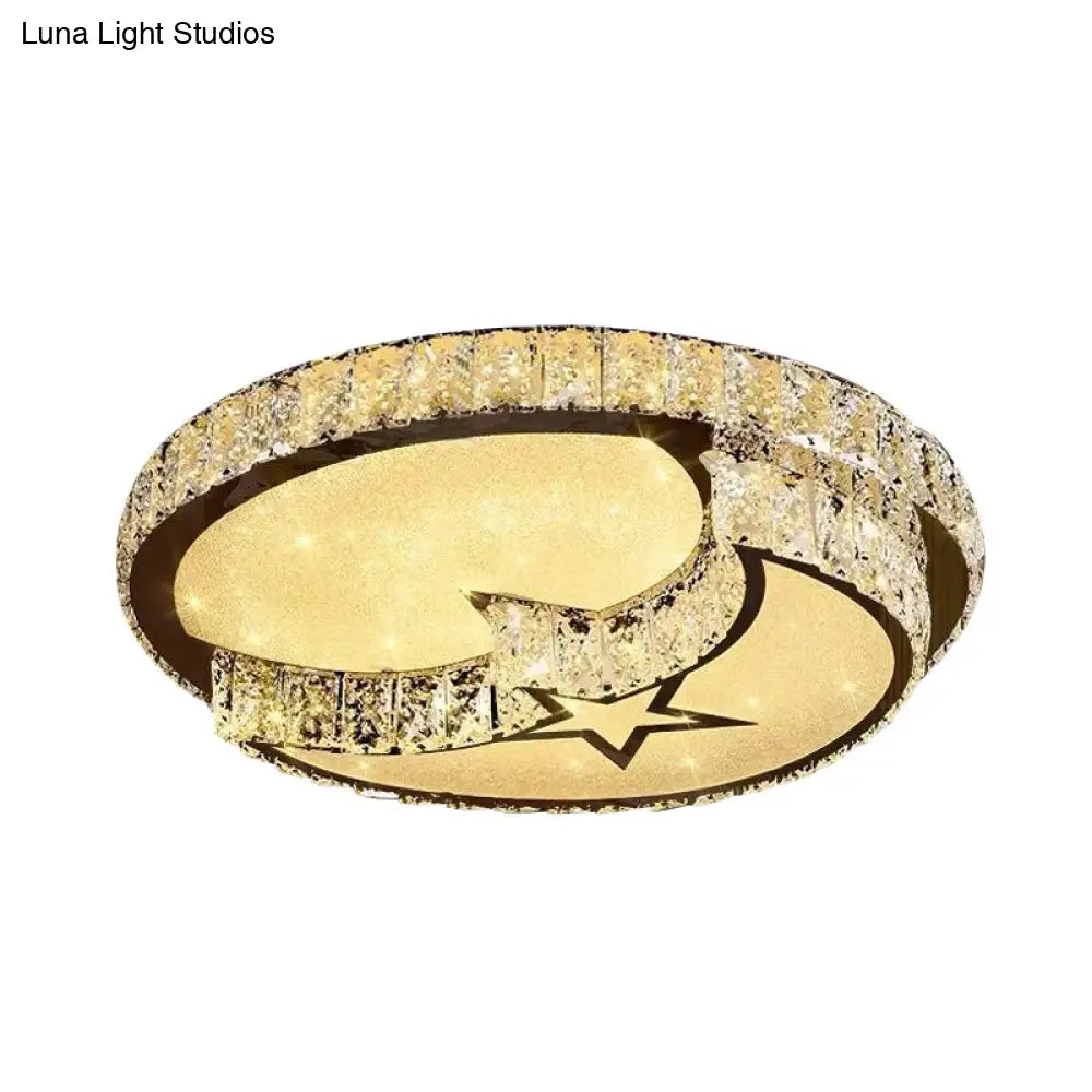 Modern Led Ceiling Light With White Moon And Star/Heart Design Crystal Block Accent - Perfect For