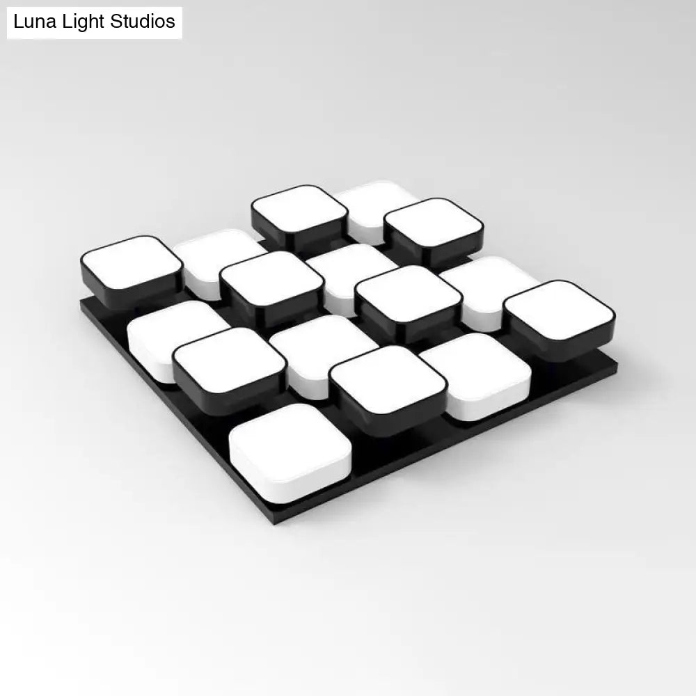 Modern Led Ceiling Mount Light - Square Kitchen Bedroom Lamp (4/6/9/12/16/20 Heads) In Black