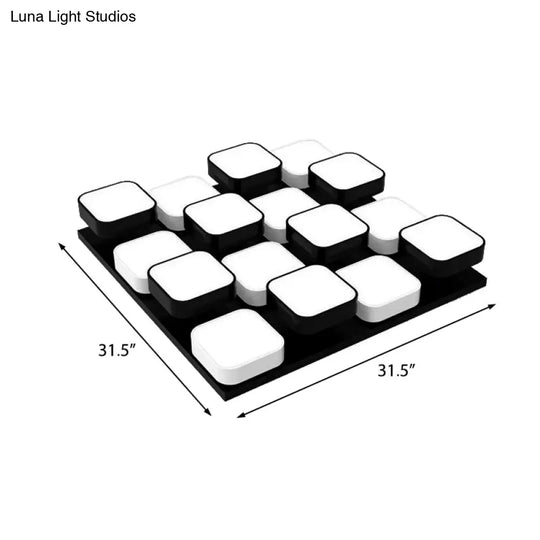 Modern Led Ceiling Mount Light - Square Kitchen Bedroom Lamp (4/6/9/12/16/20 Heads) In Black