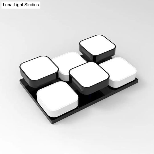 Modern Led Ceiling Mount Light - Square Kitchen Bedroom Lamp (4/6/9/12/16/20 Heads) In Black