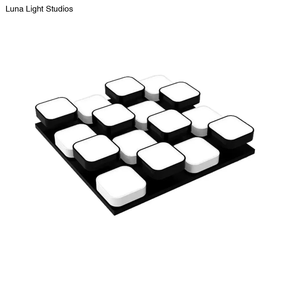 Modern Led Ceiling Mount Light - Square Kitchen Bedroom Lamp (4/6/9/12/16/20 Heads) In Black