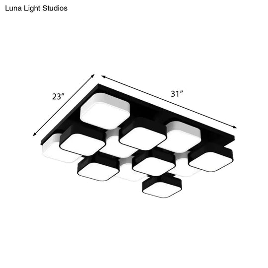 Modern Led Ceiling Mount Light - Square Kitchen Bedroom Lamp (4/6/9/12/16/20 Heads) In Black