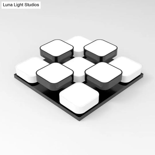 Modern Led Ceiling Mount Light - Square Kitchen Bedroom Lamp (4/6/9/12/16/20 Heads) In Black