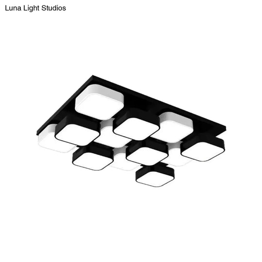 Modern Led Ceiling Mount Light - Square Kitchen Bedroom Lamp (4/6/9/12/16/20 Heads) In Black
