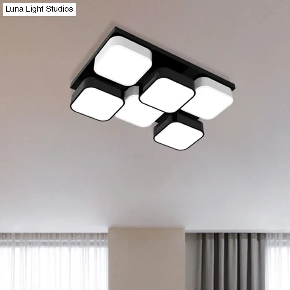 Modern Led Ceiling Mount Light - Square Kitchen Bedroom Lamp (4/6/9/12/16/20 Heads) In Black