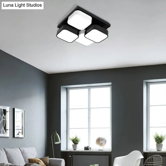 Modern Led Ceiling Mount Light - Square Kitchen Bedroom Lamp (4/6/9/12/16/20 Heads) In Black 4 /