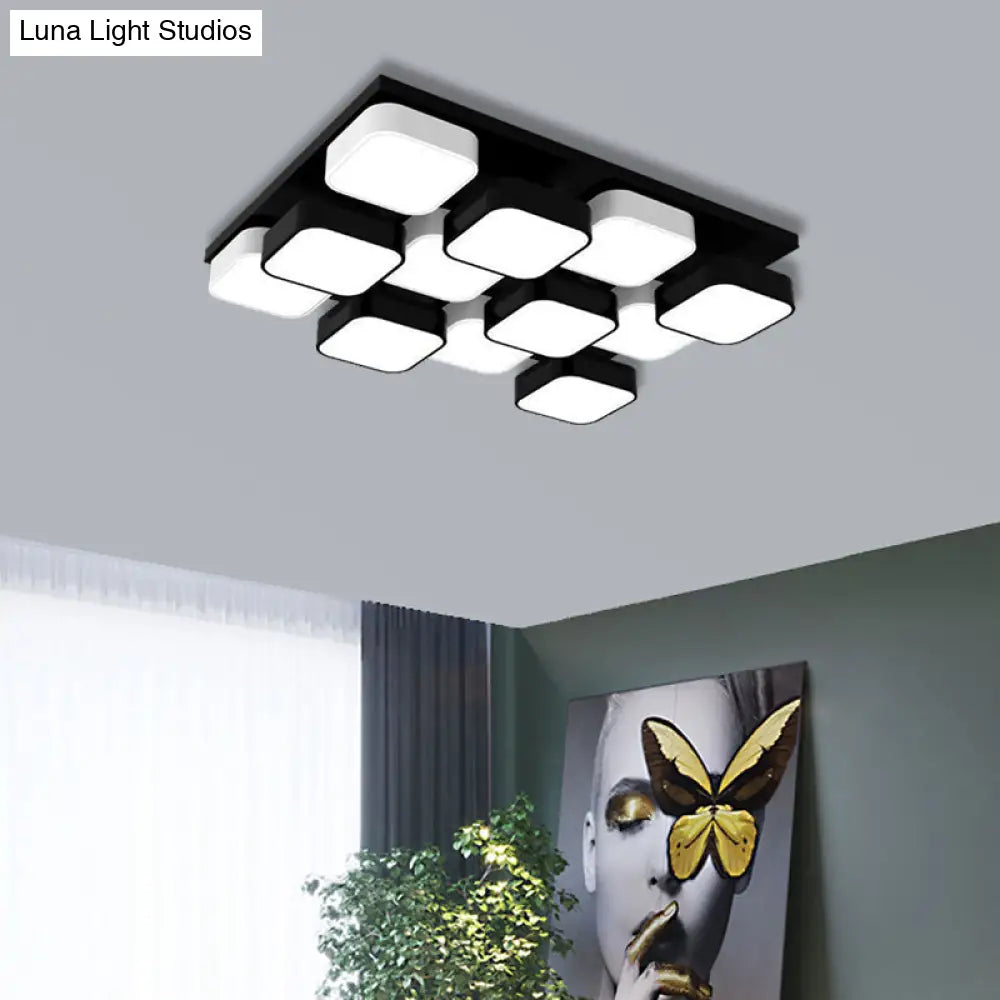 Modern Led Ceiling Mount Light - Square Kitchen Bedroom Lamp (4/6/9/12/16/20 Heads) In Black 12 /