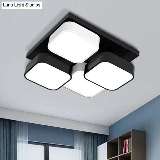 Modern Led Ceiling Mount Light - Square Kitchen Bedroom Lamp (4/6/9/12/16/20 Heads) In Black