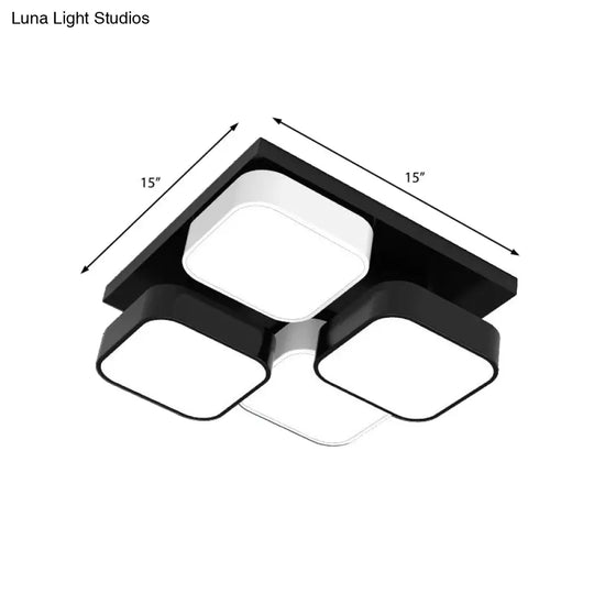 Modern Led Ceiling Mount Light - Square Kitchen Bedroom Lamp (4/6/9/12/16/20 Heads) In Black