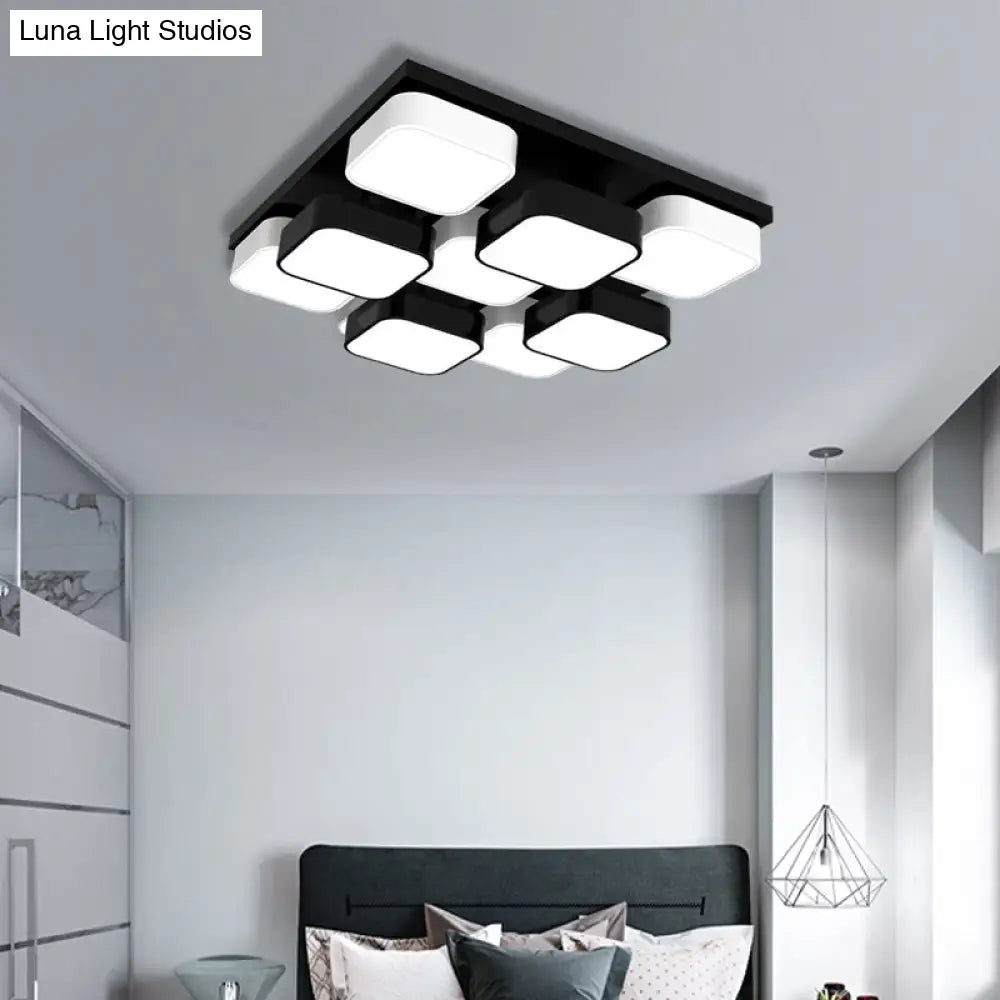 Modern Led Ceiling Mount Light - Square Kitchen Bedroom Lamp (4/6/9/12/16/20 Heads) In Black 9 /