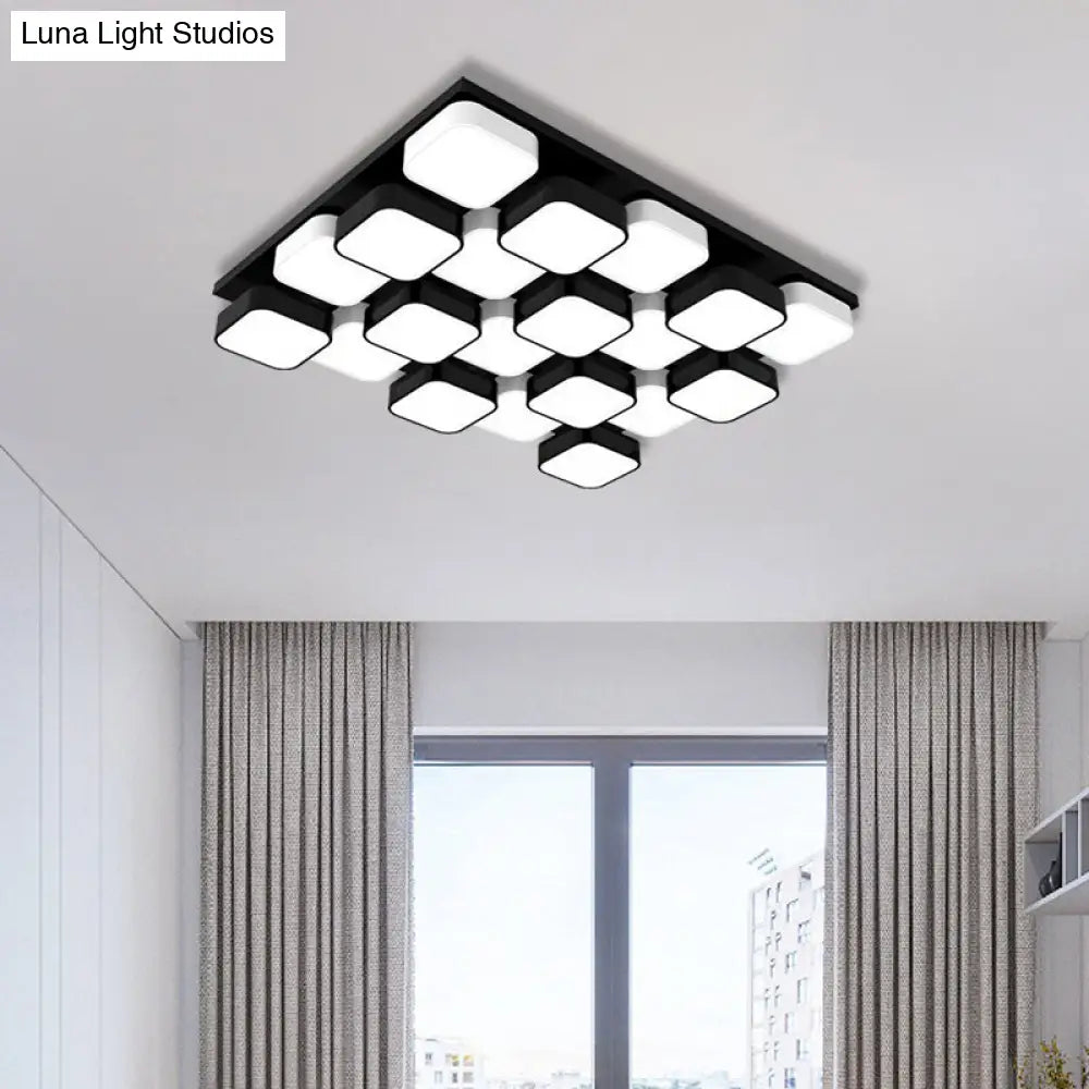 Modern Led Ceiling Mount Light - Square Kitchen Bedroom Lamp (4/6/9/12/16/20 Heads) In Black 20 /