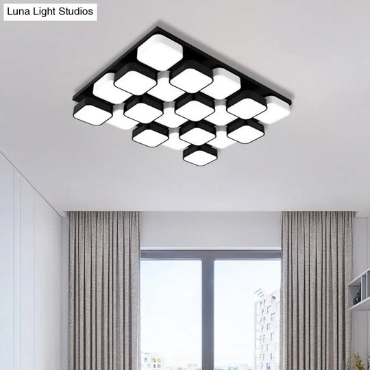 Modern Led Ceiling Mount Light - Square Kitchen Bedroom Lamp (4/6/9/12/16/20 Heads) In Black 20 /