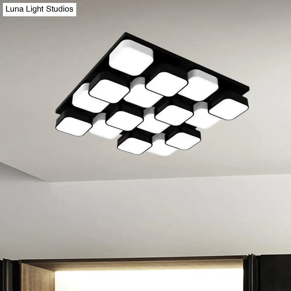 Modern Led Ceiling Mount Light - Square Kitchen Bedroom Lamp (4/6/9/12/16/20 Heads) In Black