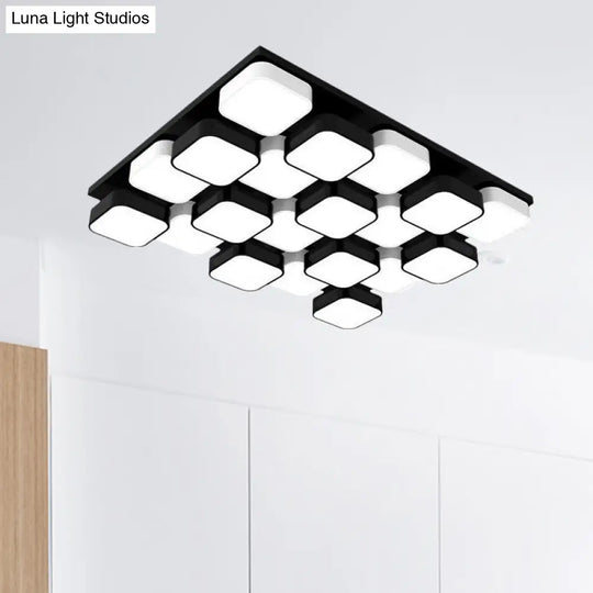 Modern Led Ceiling Mount Light - Square Kitchen Bedroom Lamp (4/6/9/12/16/20 Heads) In Black