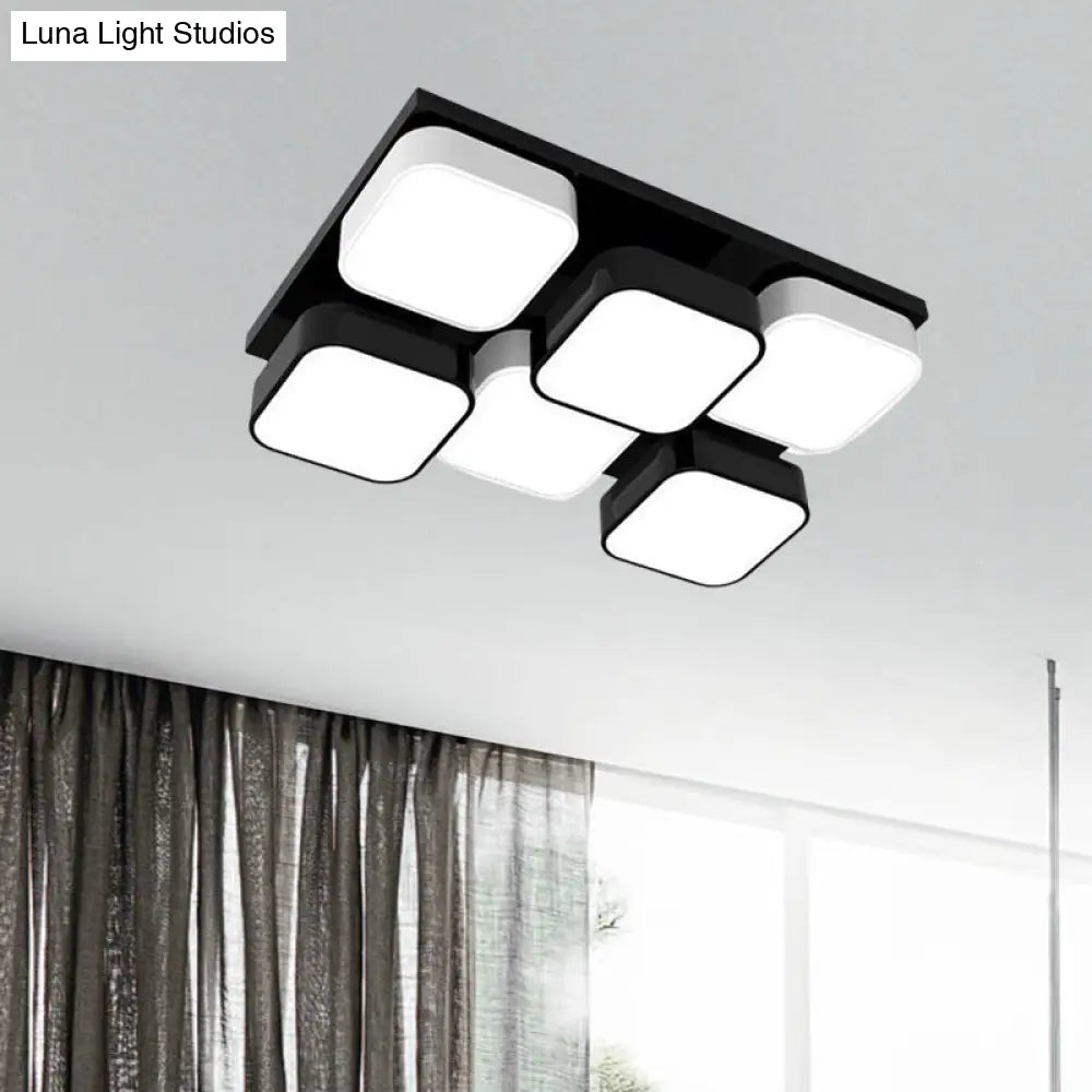 Modern Led Ceiling Mount Light - Square Kitchen Bedroom Lamp (4/6/9/12/16/20 Heads) In Black