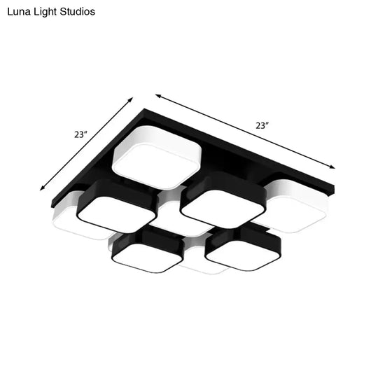 Modern Led Ceiling Mount Light - Square Kitchen Bedroom Lamp (4/6/9/12/16/20 Heads) In Black