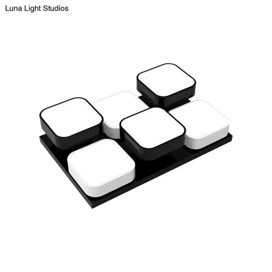 Modern Led Ceiling Mount Light - Square Kitchen Bedroom Lamp (4/6/9/12/16/20 Heads) In Black