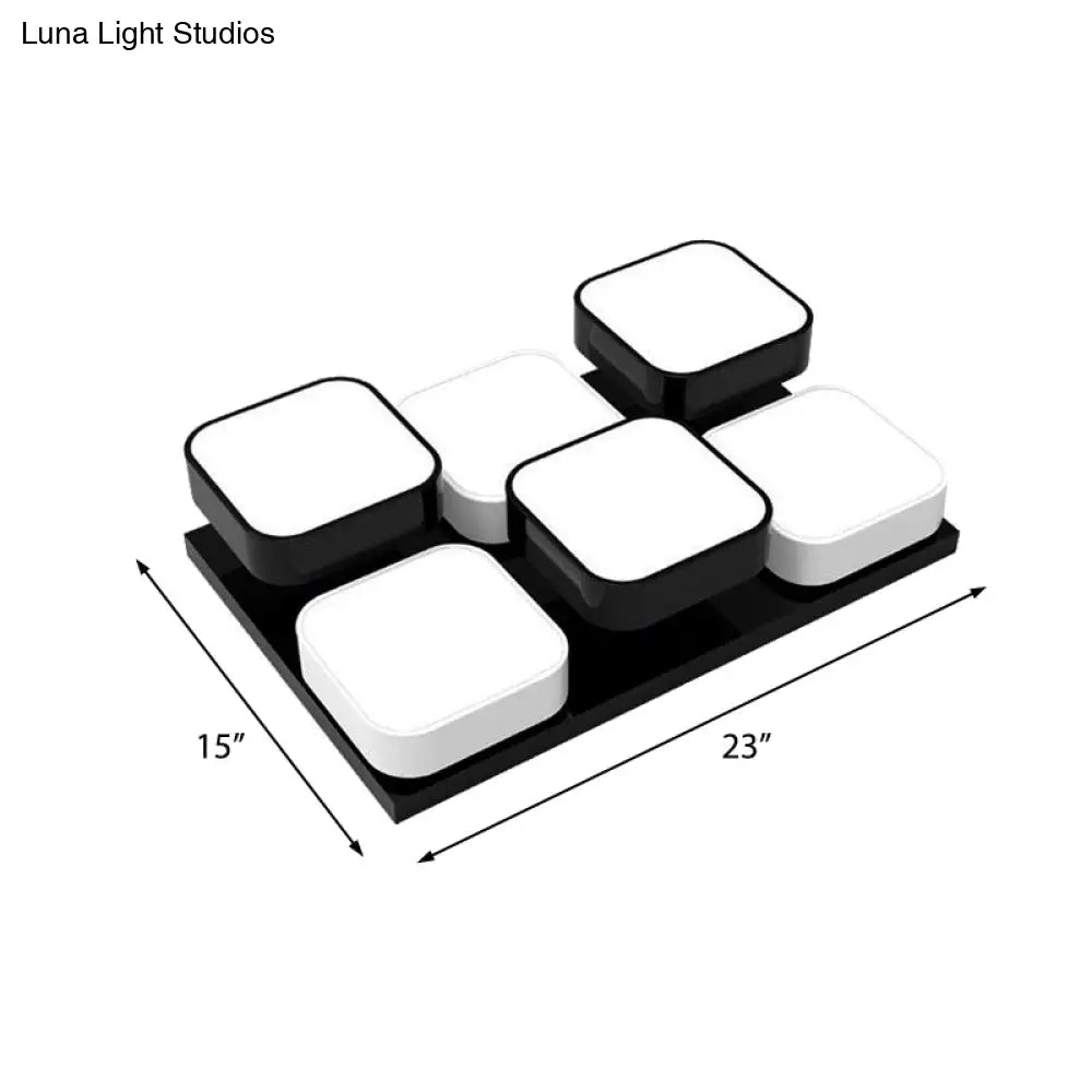 Modern Led Ceiling Mount Light - Square Kitchen Bedroom Lamp (4/6/9/12/16/20 Heads) In Black