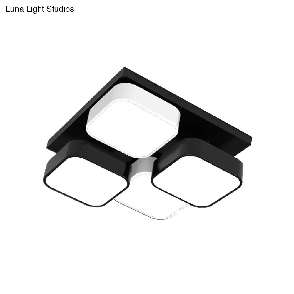 Modern Led Ceiling Mount Light - Square Kitchen Bedroom Lamp (4/6/9/12/16/20 Heads) In Black