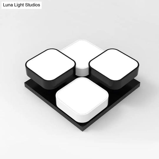 Modern Led Ceiling Mount Light - Square Kitchen Bedroom Lamp (4/6/9/12/16/20 Heads) In Black