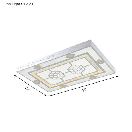 Modern Led Ceiling Mount Light With Crystal Accent - Rectangular Mental Flush Lamp For Living Room