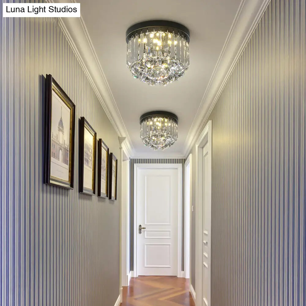 Modern Led Ceiling Mounted Fixture With Clear/Smoke Gray Crystal For Corridor - Circular Light