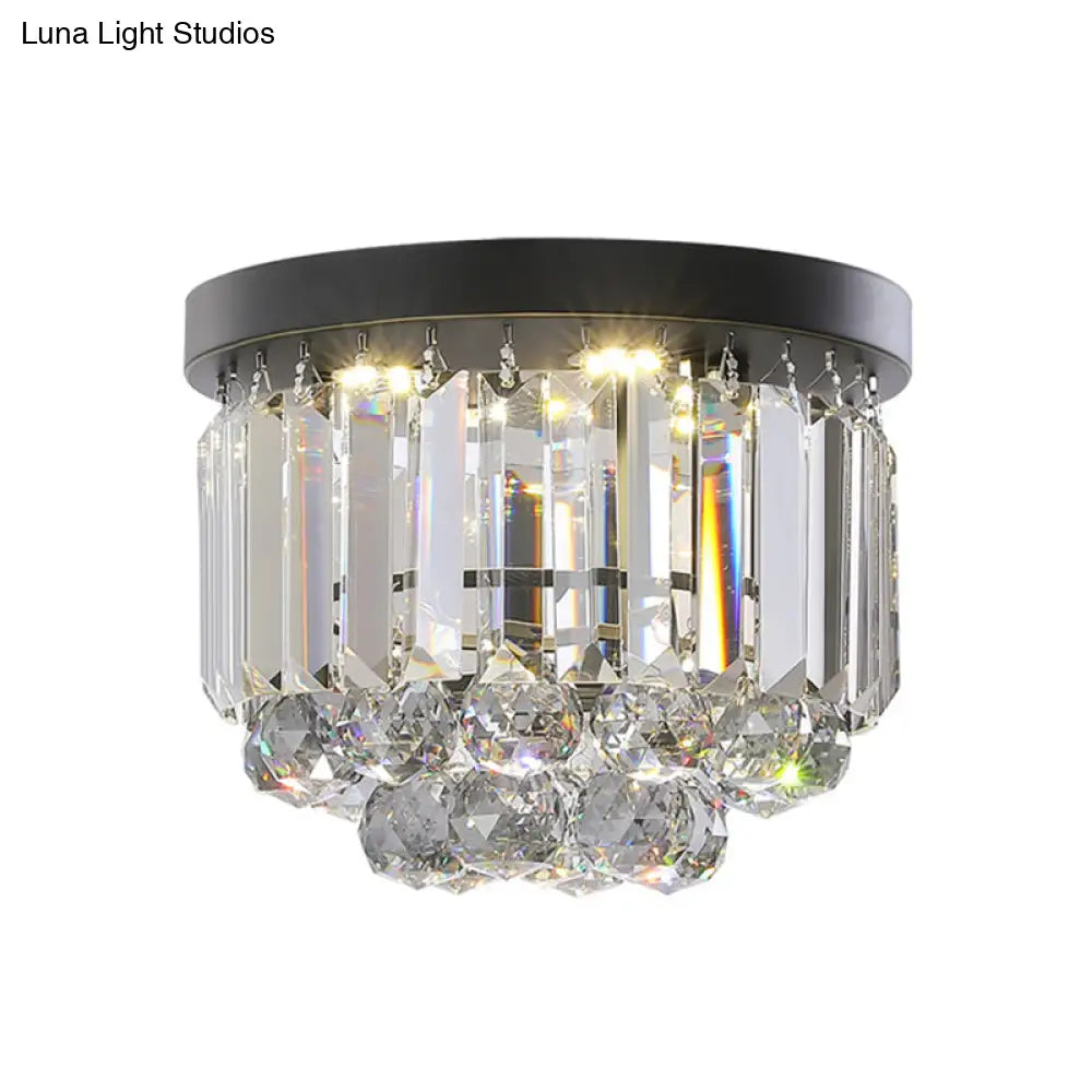 Modern Led Ceiling Mounted Fixture With Clear/Smoke Gray Crystal For Corridor - Circular Light