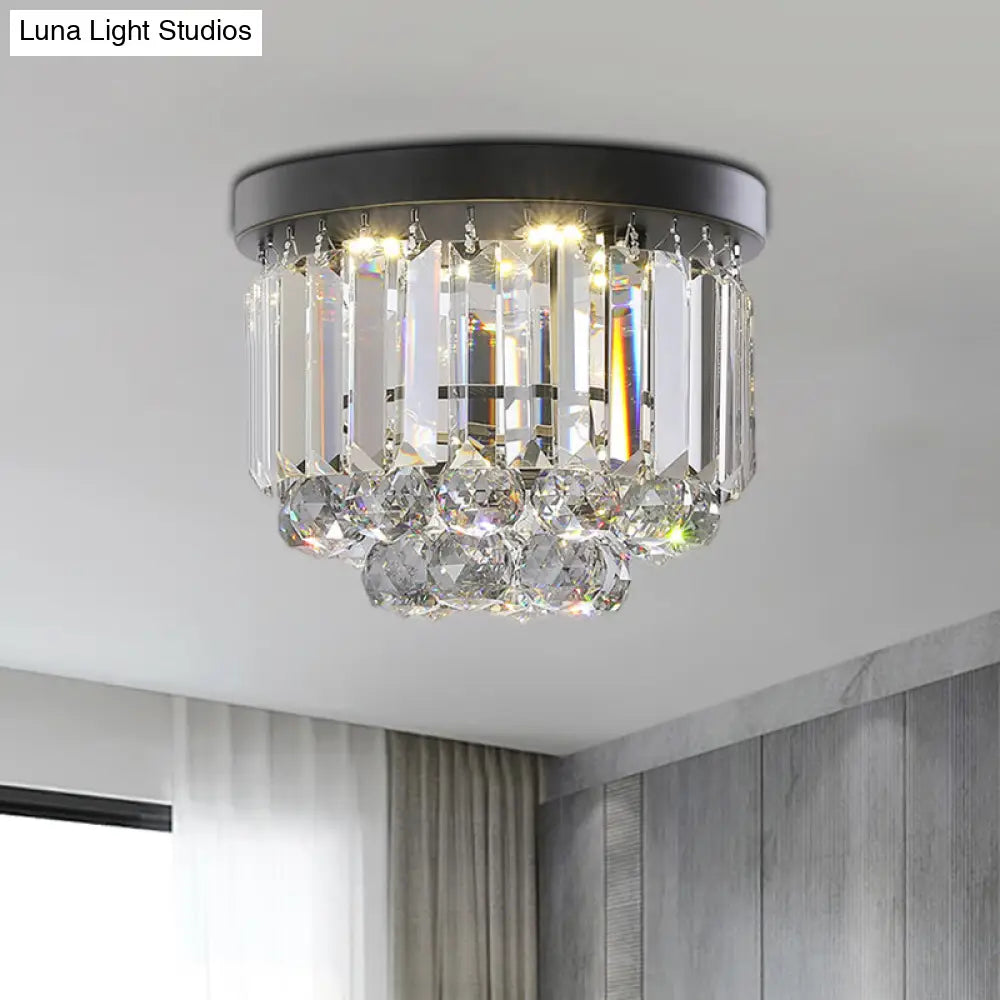 Modern Led Ceiling Mounted Fixture With Clear/Smoke Gray Crystal For Corridor - Circular Light