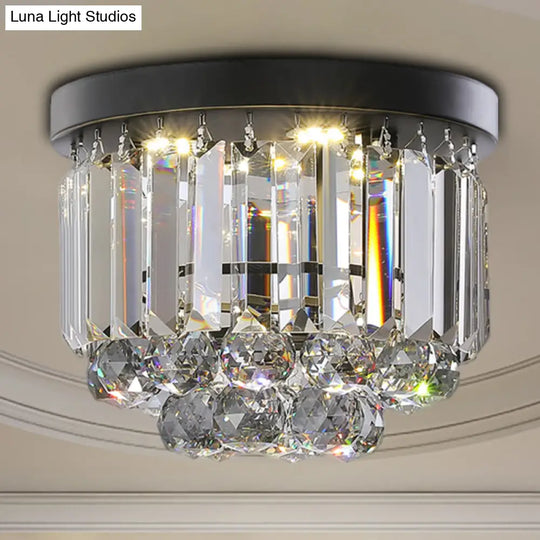 Modern Led Ceiling Mounted Fixture With Clear/Smoke Gray Crystal For Corridor - Circular Light