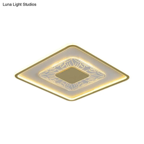 Modern Led Ceiling Mounted Lamp In White And Gold With Square Flush Design