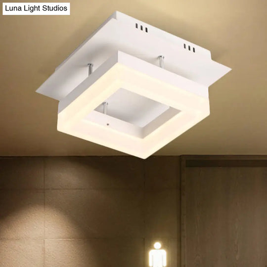 Modern Led Ceiling Semi Flush Mount Light - Acrylic Round/Square Shape Warm/White Lighting For