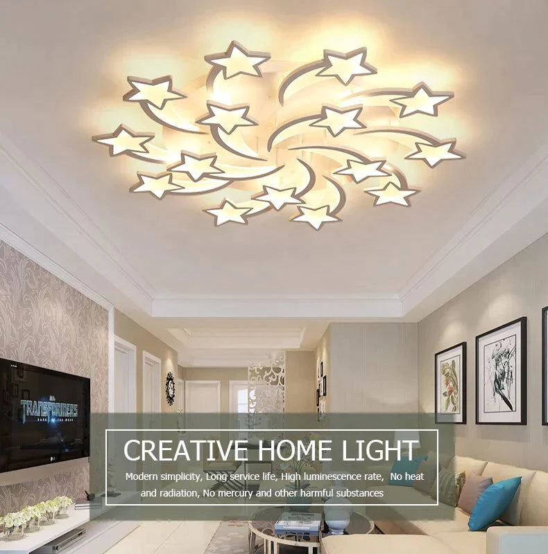 Modern Led Chandelier Art Deco Room Indoor Lamp White Star For Living Dining Bedroom Kid’s
