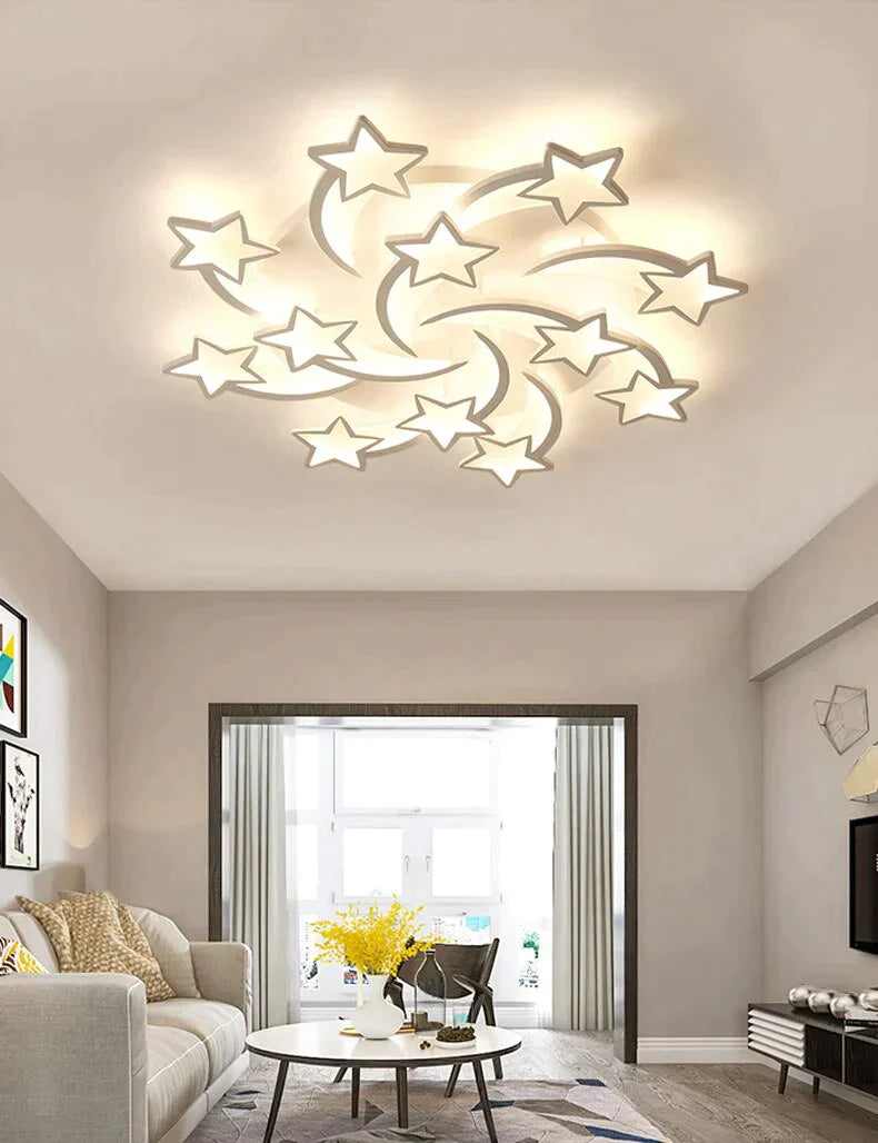 Modern Led Chandelier Art Deco Room Indoor Lamp White Star For Living Dining Bedroom Kid’s