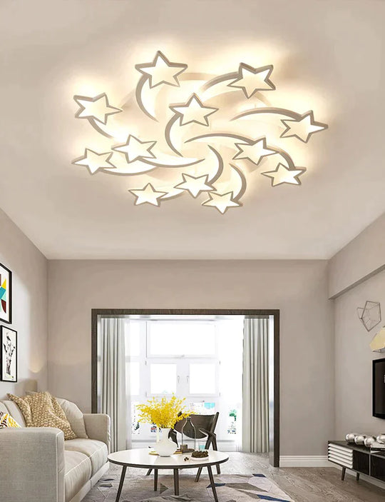 Modern Led Chandelier Art Deco Room Indoor Lamp White Star For Living Dining Bedroom Kid’s
