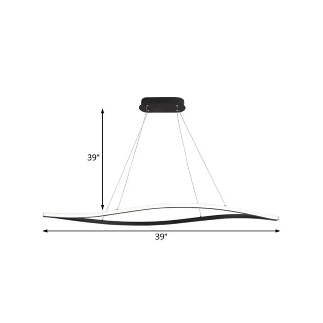 Modern Led Chandelier Lamp - Acrylic Shade White/Black Wave Design Hangs In White/Warm/Natural Light