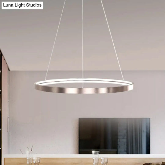 Modern Led Chandelier Light - 16/23.5/31.5 Dia Acrylic Shade Brown Ring Warm/White/Natural
