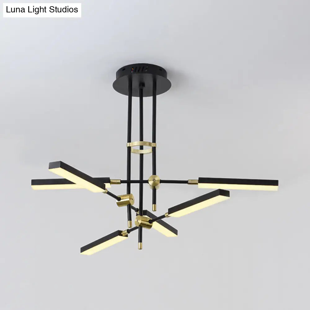 Modern Led Chandelier Light Acrylic 6-Light Ceiling Pendant - Black/Gold Or White/Gold