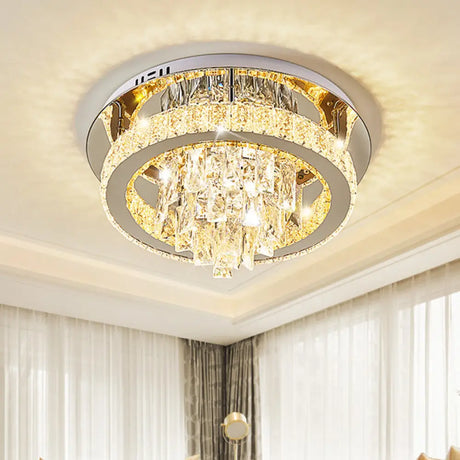 Modern Led Chrome Crystal Ceiling Light For Living Room - Flushmount Design