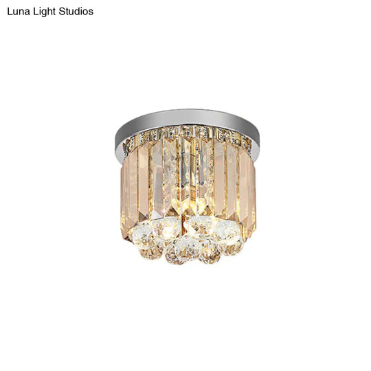Modern Led Chrome Flush Mount Ceiling Lamp - Crystal Cylinder Light Fixture (8’/12’ Dia)